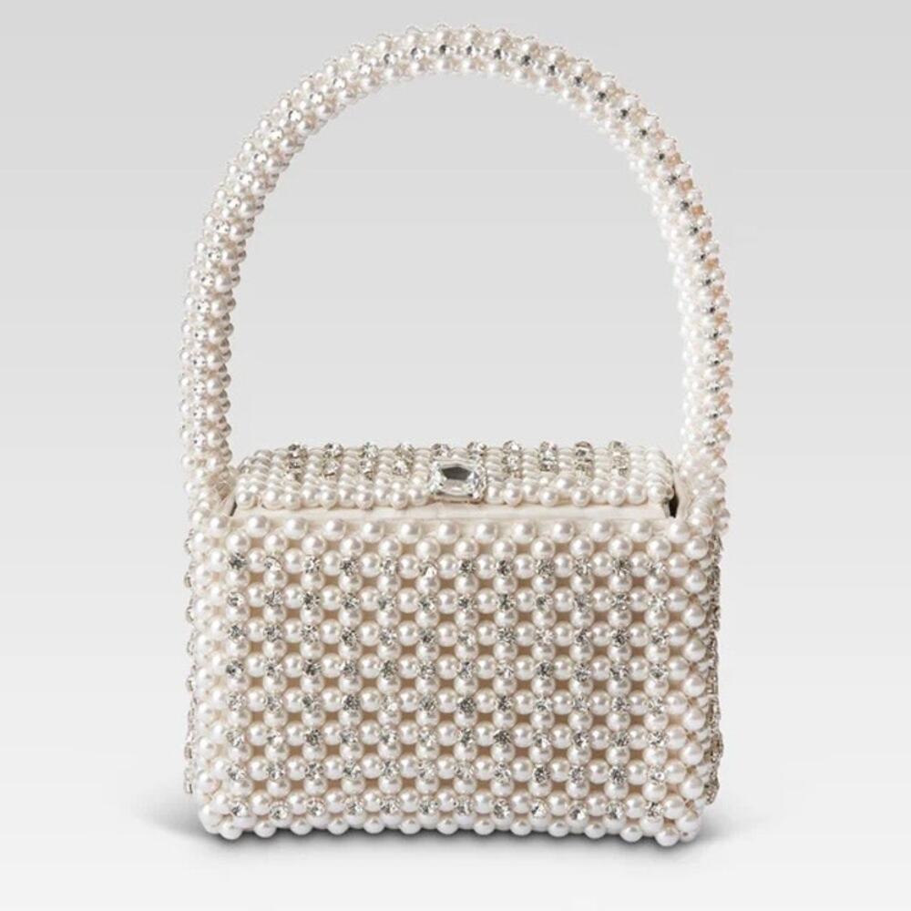 Retrofete Eclipse Pearl Crystal Bag in White & Silver